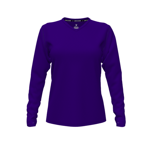 [CUS-DFW-TEES-CMF-VNK-LSL-PUR-FYXS] Decker Comfort T-Shirt (Female Youth XS, Purple, V Neck, None, Long Sleeve)