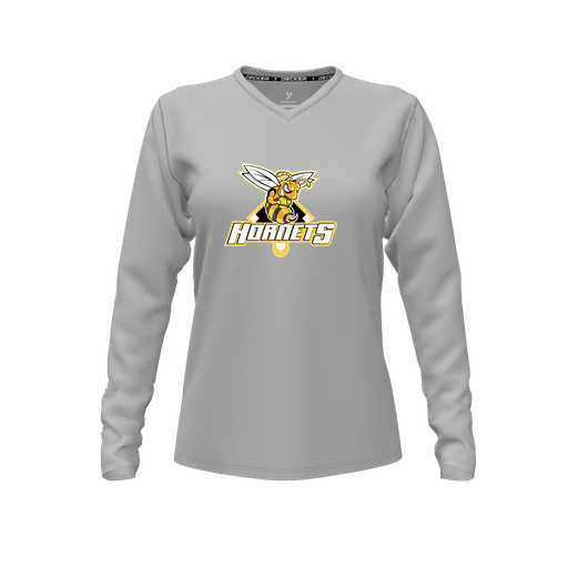 [CUS-DFW-TEES-PER-VNK-LSL-GRY-FYXS-LOGO2] Decker Performance T-Shirt (Female Youth XS, Gray, V Neck, Logo 2, Long Sleeve)